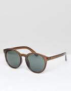 Asos Round Sunglasses With Fine Frame - Brown