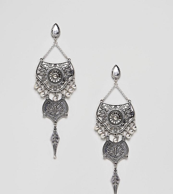 Sacred Hawk Faux Pearl Drop Earrings - Silver