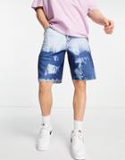 Topman Extreme Wash Slim Short In Mid Wash-blue