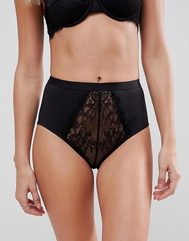 Asos Veda Microfibre & Lace High Waist Pant - Black