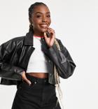 Asos Design Tall Leather 90s Jacket In Black