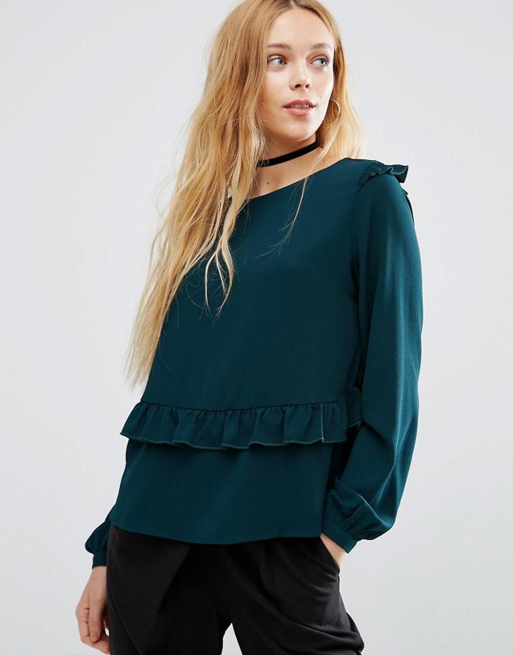 Brave Soul Blouse With Frill Details - Green