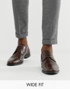Asos Design Wide Fit Derby Shoes In Brown Leather