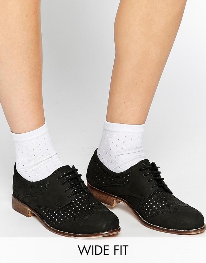 Asos Melanie Wide Fit Leather Flat Shoes - Black