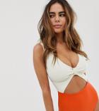 Peek & Beau Fuller Bust Exclusive Cut Out Textured Swimsuit In Spice And Cream-orange