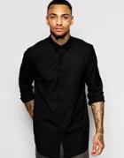 Asos Longline Shirt In Black With Suede Effect Collar - Black