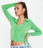 Asyou Textured Slinky Tie Side Shirt In Lime-green
