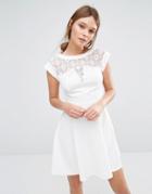 New Look Lace Yoke Scuba Skater Dress - White