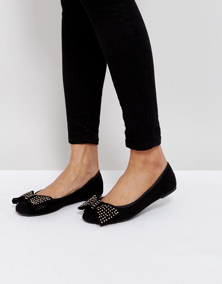 London Rebel Bow Ballerina Pumps - Black