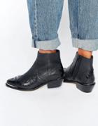 Asos Artessa Leather Western Ankle Boots - Black