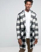 Asos Wool Mix Overcoat In Black And White Check - Black