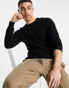 Gianni Feraud Premium Muscle Fit Crew Neck Cable Knitted Sweater-black