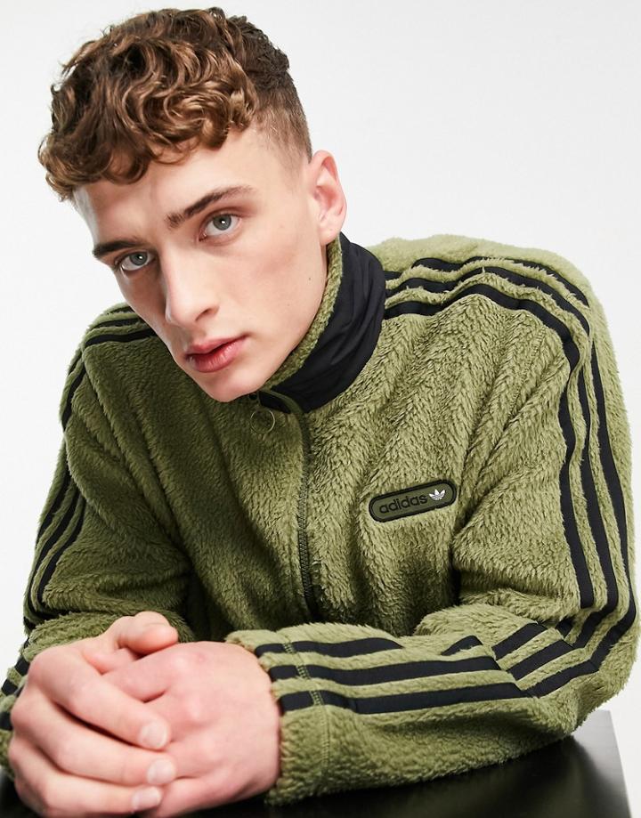 Adidas Originals Sprt Sherpa Track Top In Khaki-green