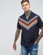 Asos Regular Fit Stripe Chevron Stripe Shirt With Revere Collar - Navy