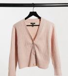 New Look Petite Ribbed Button Through Cardigan In Black-pink