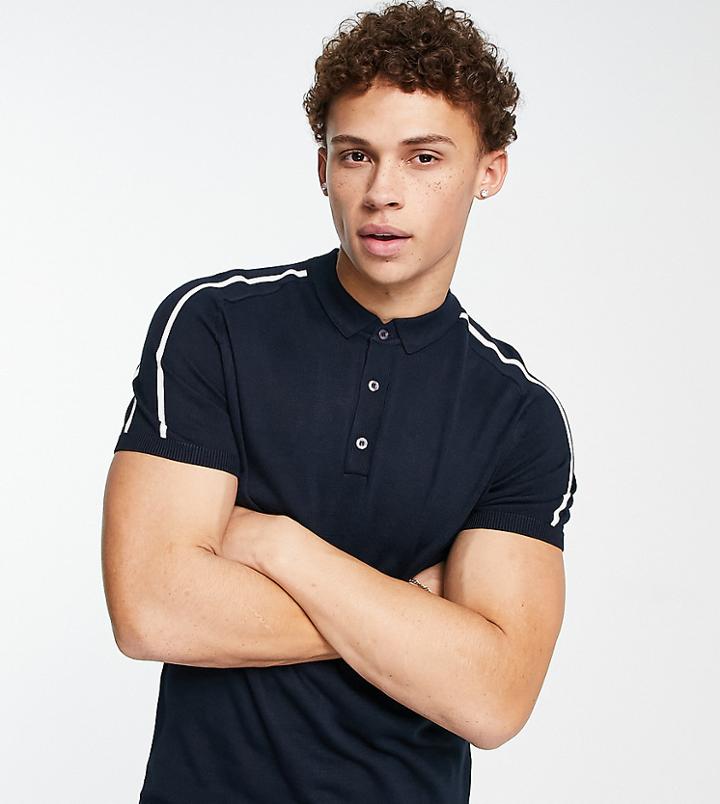 New Look Tipped Shoulder Polo In Navy