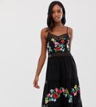 Asos Design Tall Cami Trapeze Embroidered Midi Dress - Black