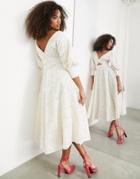 Asos Edition Floral Organza Midi Dress With Blouson Sleeve-white
