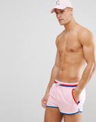 Asos Design Runner Swim Short In Pink With Color Binding Short Length - Pink
