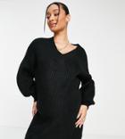 Asos Design Maternity Knit V-neck Mini Dress In Black
