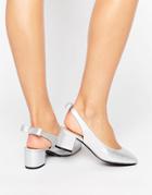 Daisy Street Sling Silver Mid Heeled Shoes - Silver