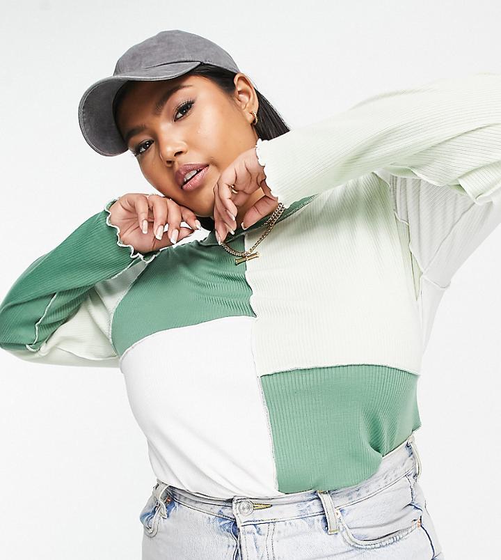 Vero Moda Curve Patchwork Long Sleeve Top In Green