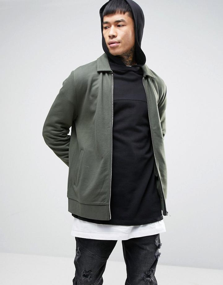 Asos Jersey Harrington Jacket In Khaki - Green