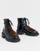 Asos Design Amsterdam Shearling Hiker Boots-black