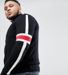 Asos Plus Knitted Track Jacket With Striped Sleeves In Black - Black