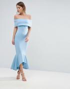 Club L Bardot Drop Peplum Dress - Blue