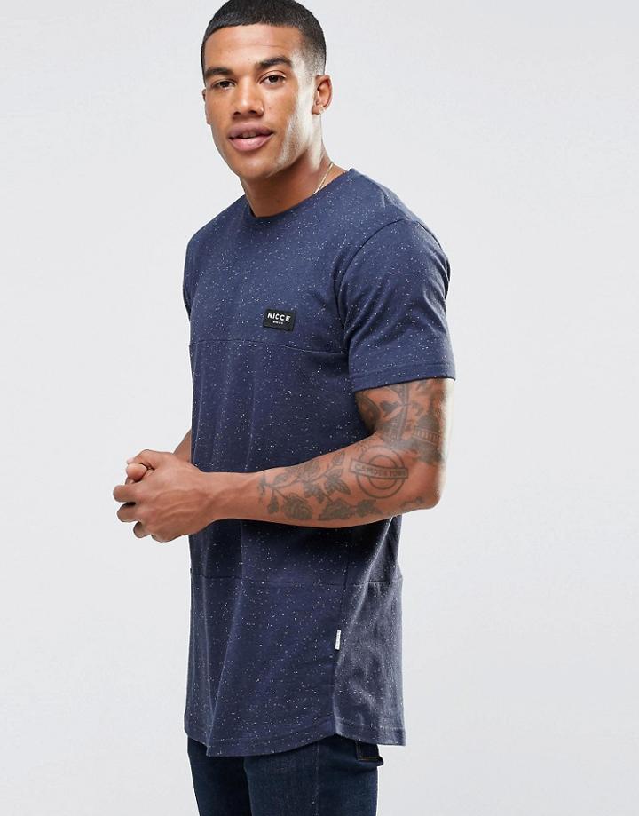 Nicce London Fleck T-shirt With Curved Hem - Navy