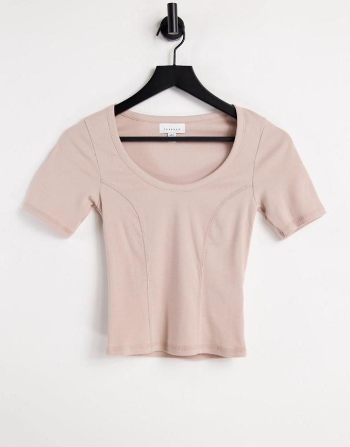 Topshop Short Sleeve Scoop T-shirt In Beige-neutral