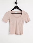 Topshop Short Sleeve Scoop T-shirt In Beige-neutral