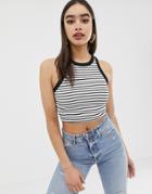 Asos Design Crop Tank With Cutaway Neck In Stripe-multi