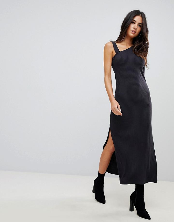 Asos One Shoulder Rib Maxi Dress - Black