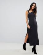 Asos One Shoulder Rib Maxi Dress - Black