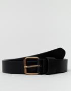 Asos Slim Belt In Faux Leather With Contrast Copper Buckle - Black