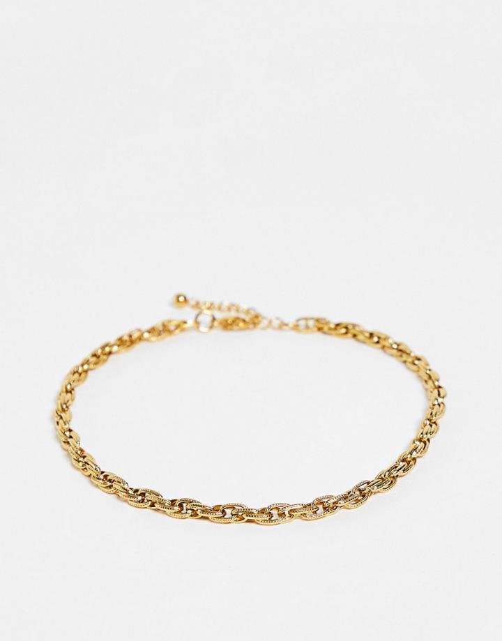 Asos Design Waterproof Stainless Steel Curb Chain Anklet In Gold Tone