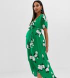 Asos Design Maternity Green Floral Wrap Maxi Dress - Multi