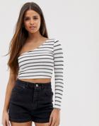 Asos Design One Shoulder Top In Stripe-white