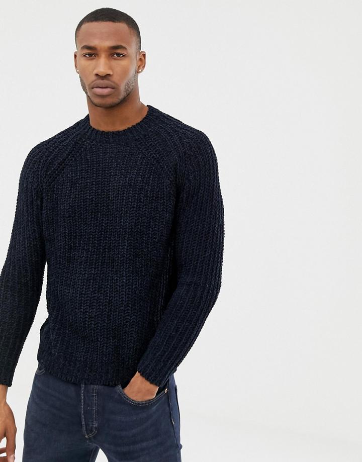 Pull & Bear Chenille Sweater In Navy - Navy