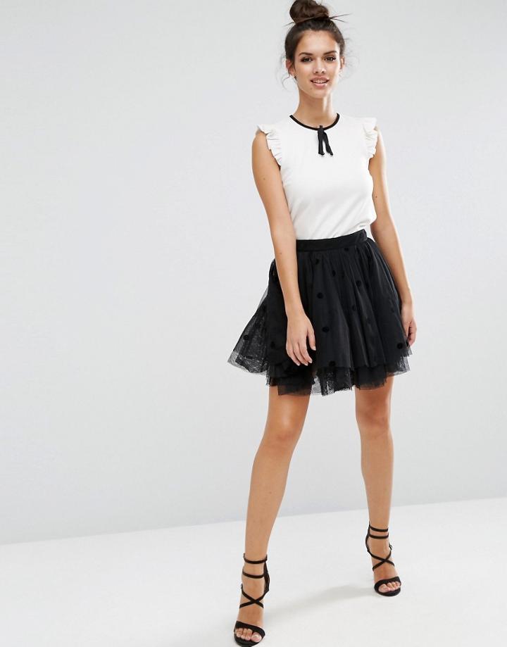 Asos Mini Tulle Prom Skirt In Flocked Polka Dot - Gray