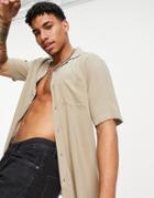 Only & Sons Camp Collar Shirt In Viscose Beige-neutral