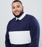 Asos Design Plus Relaxed Fit Rugby Polo With Long Sleeves And Contrast Panel-multi