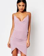 Club L Cowl Front And Cowl Back Asymmetric Detail Dress - Lilac