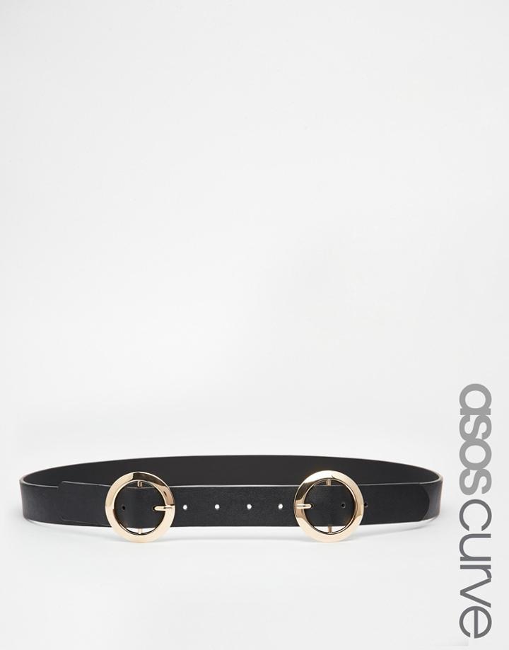 Asos Curve Circle Clean Double Buckle Waist And Hip Belt - Black