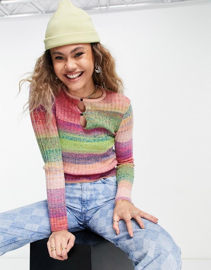 Asos Design Sweater In Space Dye With Cut Out Front Detail-multi