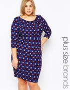 Goddiva Plus Size Jersey Dress In Tile Print - Navy