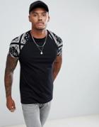 Asos Design T-shirt With Raglan Bandana Sleeve - Black