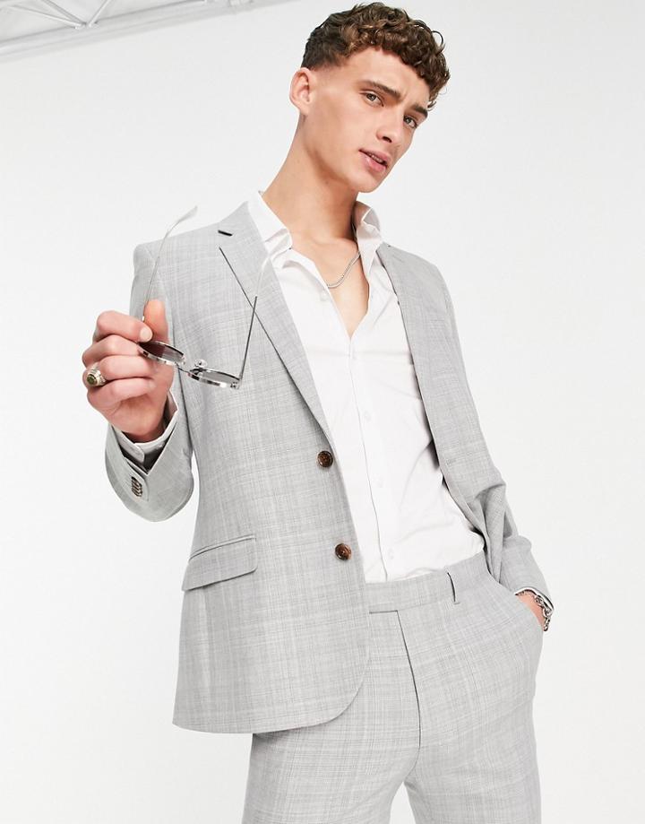 Asos Design Super Skinny Suit Jacket In Gray Crosshatch